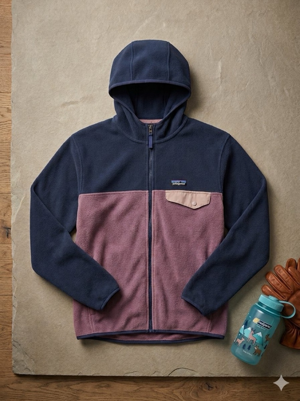 Patagonia Kids Micro D Snap-T Full Zip Hooded Fleece Jacket Navy Pink